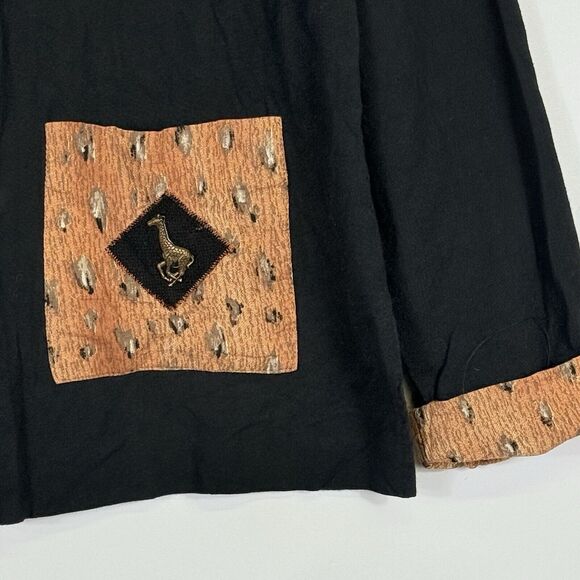 Starfire Black Giraffe Art To Wear Flax Blend Sweater Cardigan Women's 10 - Picture 2 of 5